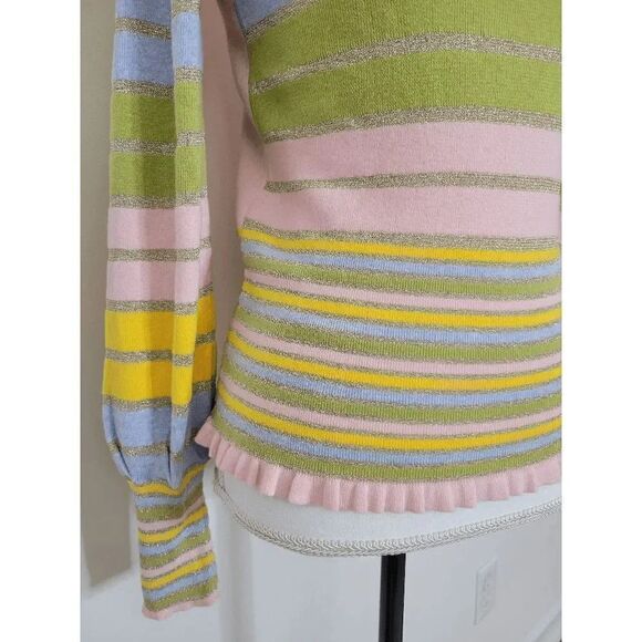 LOVESHACKFANCY Crosby Metallic Striped Mock-Neck Sweater S - Picture 12 of 14